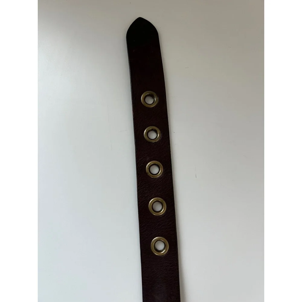 VTG Abercrombie & Fitch Brown Leather Belt Brass Grommet Buckle Western Rustic